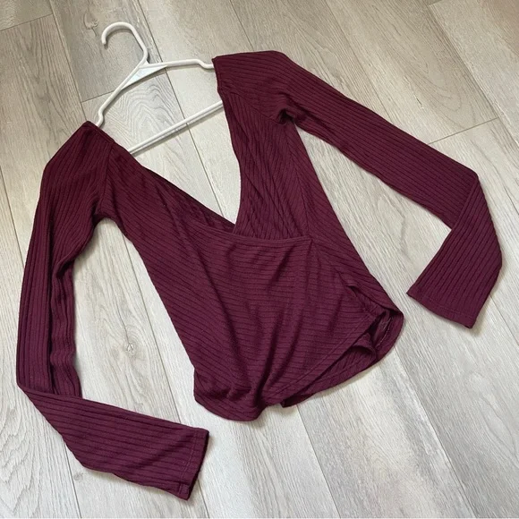 Reformation Knit Top minnie crossover womens Purple prune (medium) party date - Picture 6 of 8